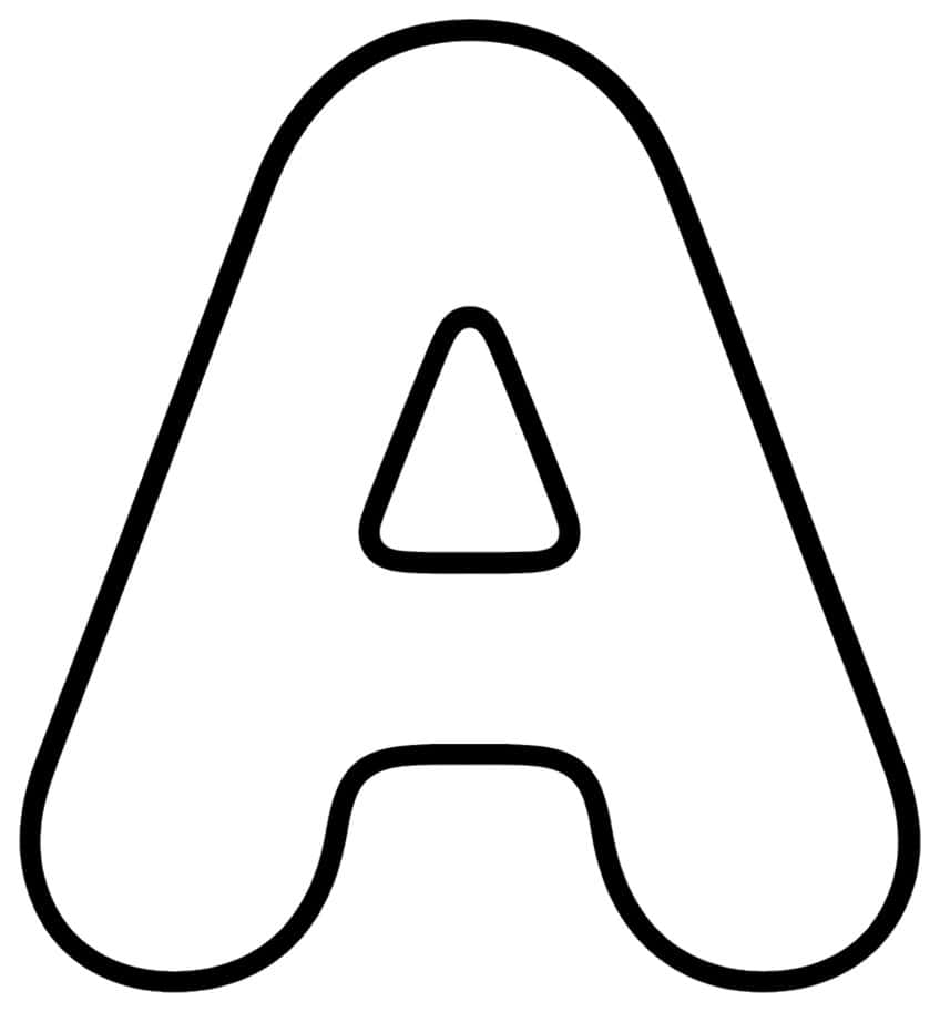 Uppercase bubble letter A with a bold outline, a small triangular hole and rounded feet