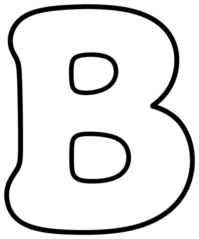 Large uppercase bubble letter B with thick rounded outline and two small rounded holes