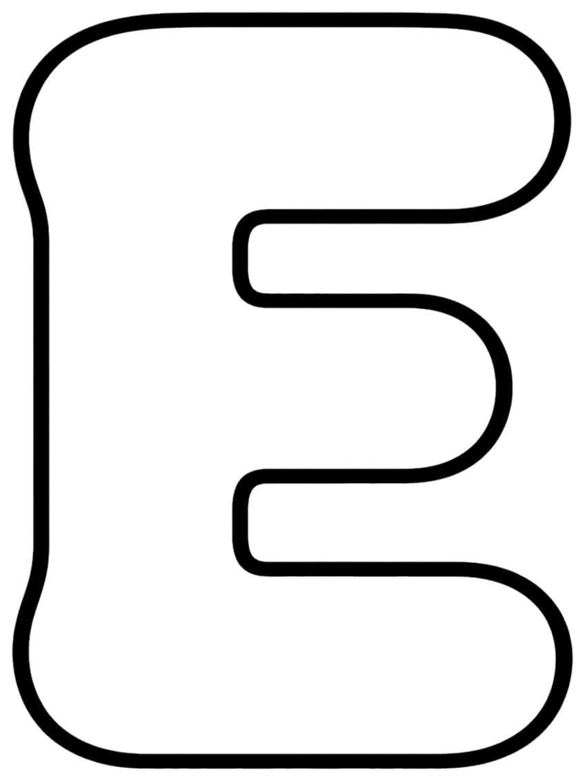 Uppercase bubble letter E with rounded arms and a thick black outline on white