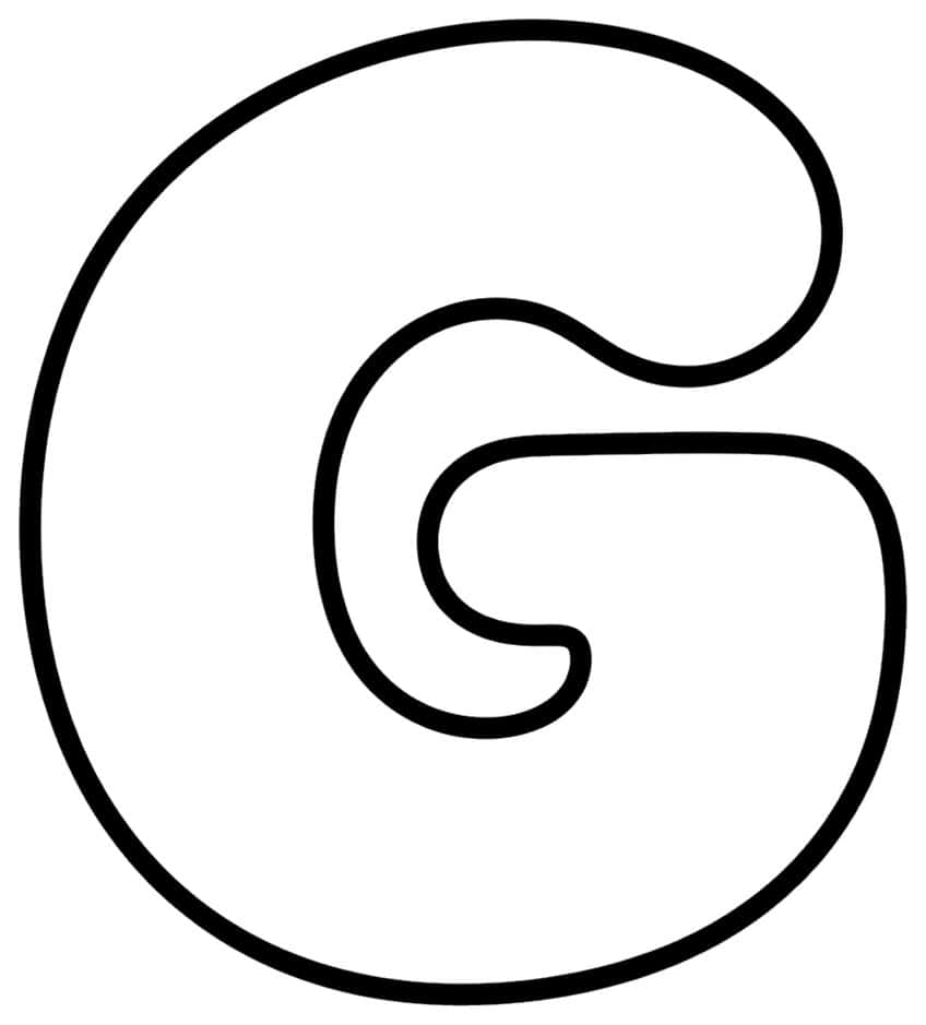 Outline of a plump uppercase bubble letter G with a rounded top end and an inward-curling bar