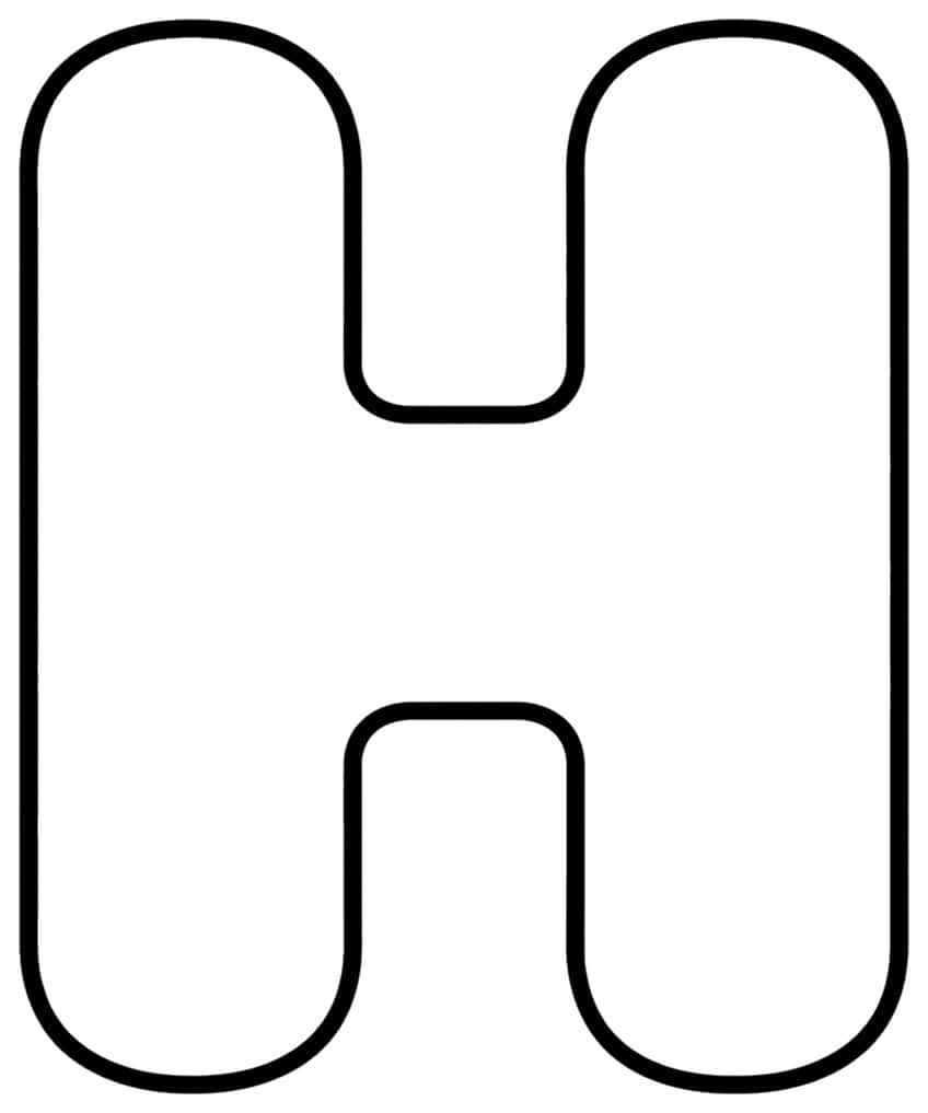 Outline of a chunky uppercase bubble letter H with rounded corners and a thick crossbar