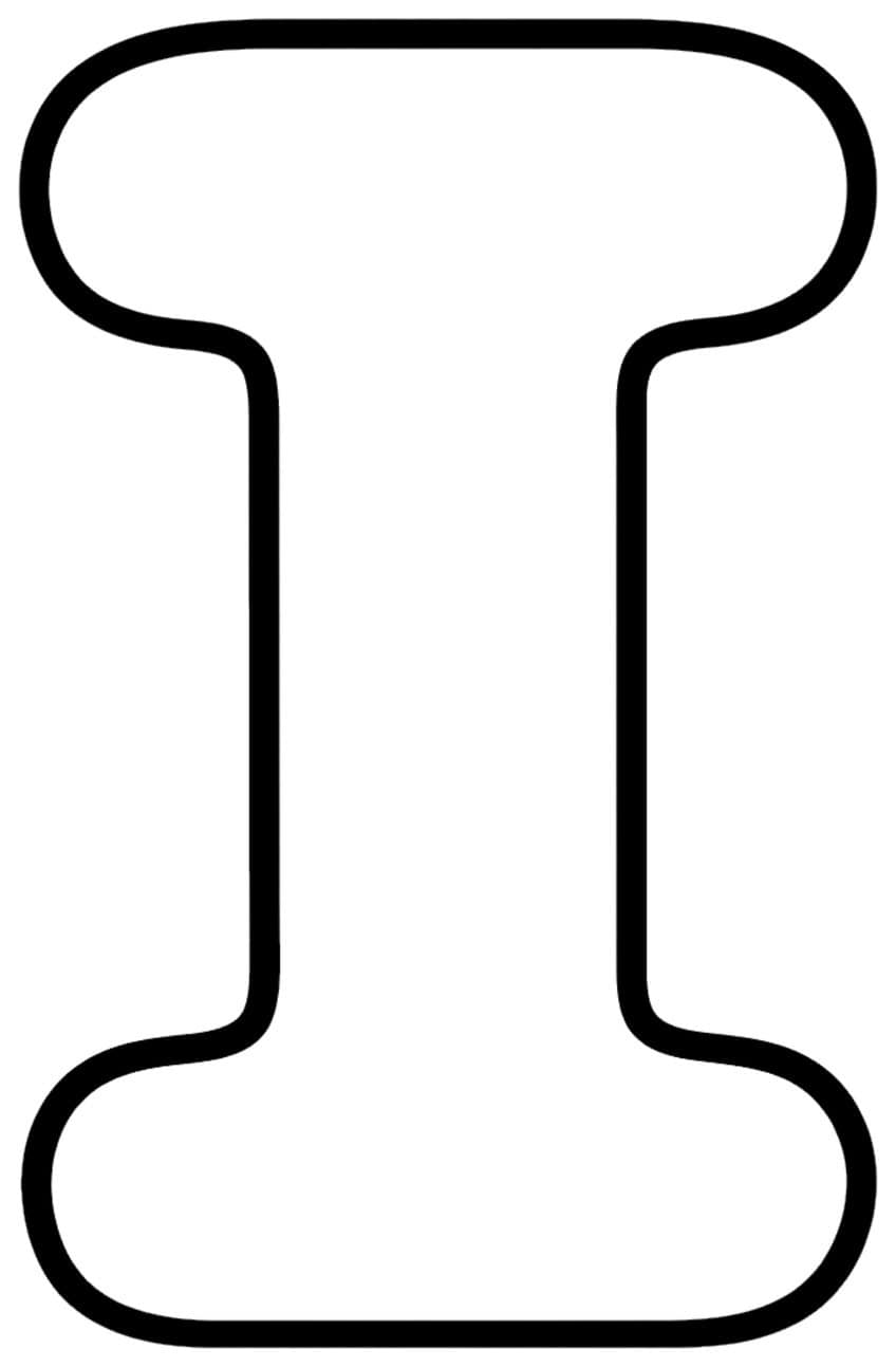 Uppercase bubble letter I with rounded top and bottom bars and a straight stem, drawn in a thick black outline