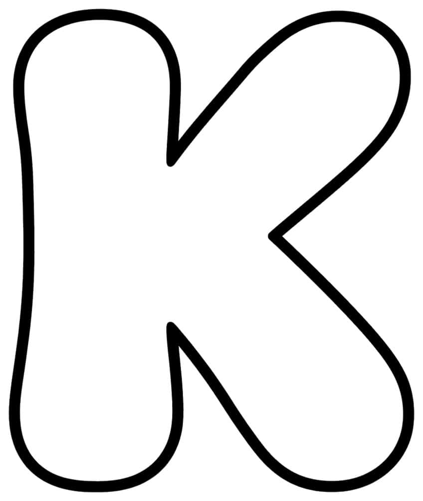 Outline of a large uppercase bubble letter K with a rounded stem and two diagonal arms