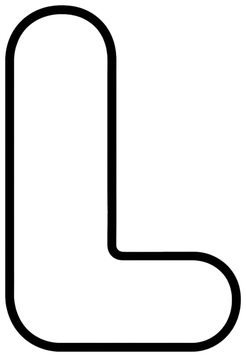 Outlined uppercase bubble letter L with a rounded top and rounded foot on a white background