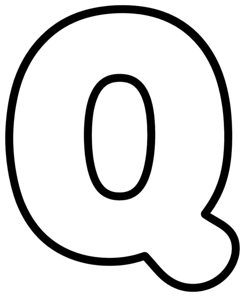 Large outlined bubble letter Q with an oval hole and a rounded tail at the lower right