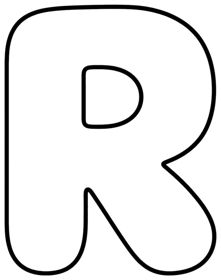 Black outline of a fat, rounded capital letter R with a D-shaped hole and a curved right leg