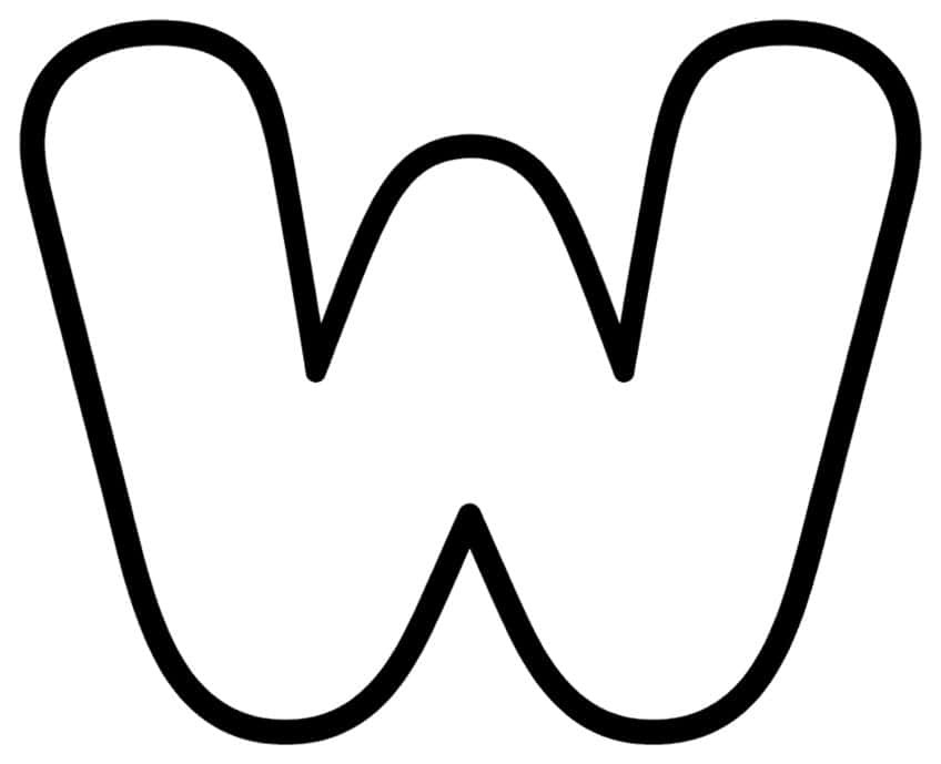 Outline of a wide uppercase bubble letter W with rounded corners