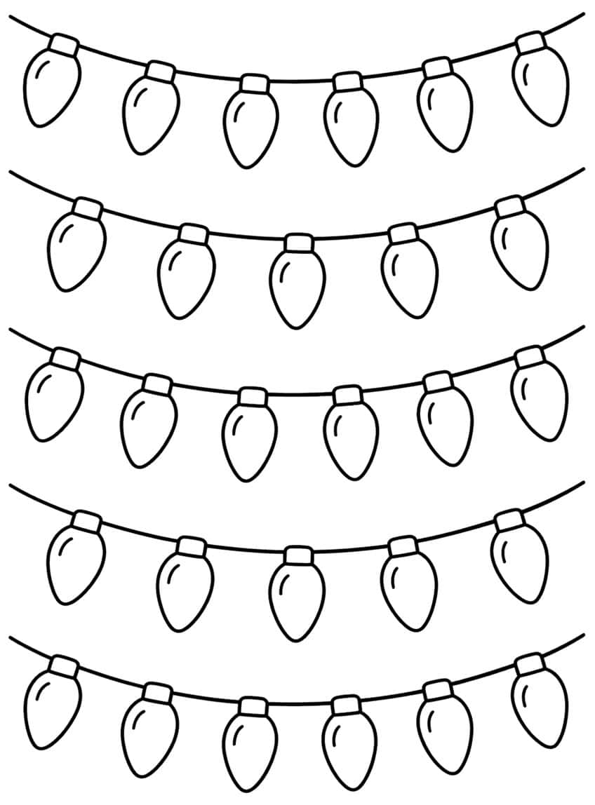Five curved strings of teardrop Christmas bulbs with socket caps, 28 bulbs in total