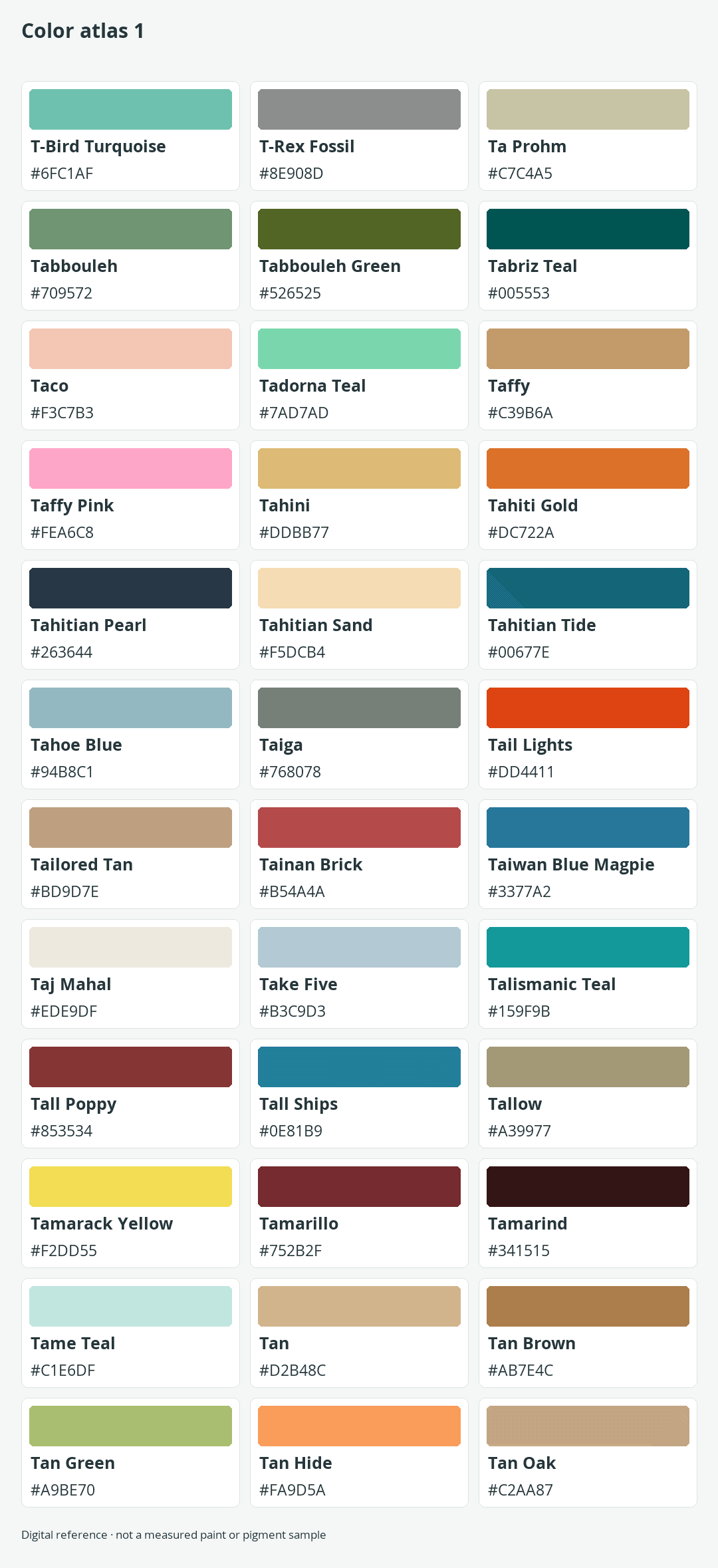 Colors That Start With T: 240 Names With HEX and RGB