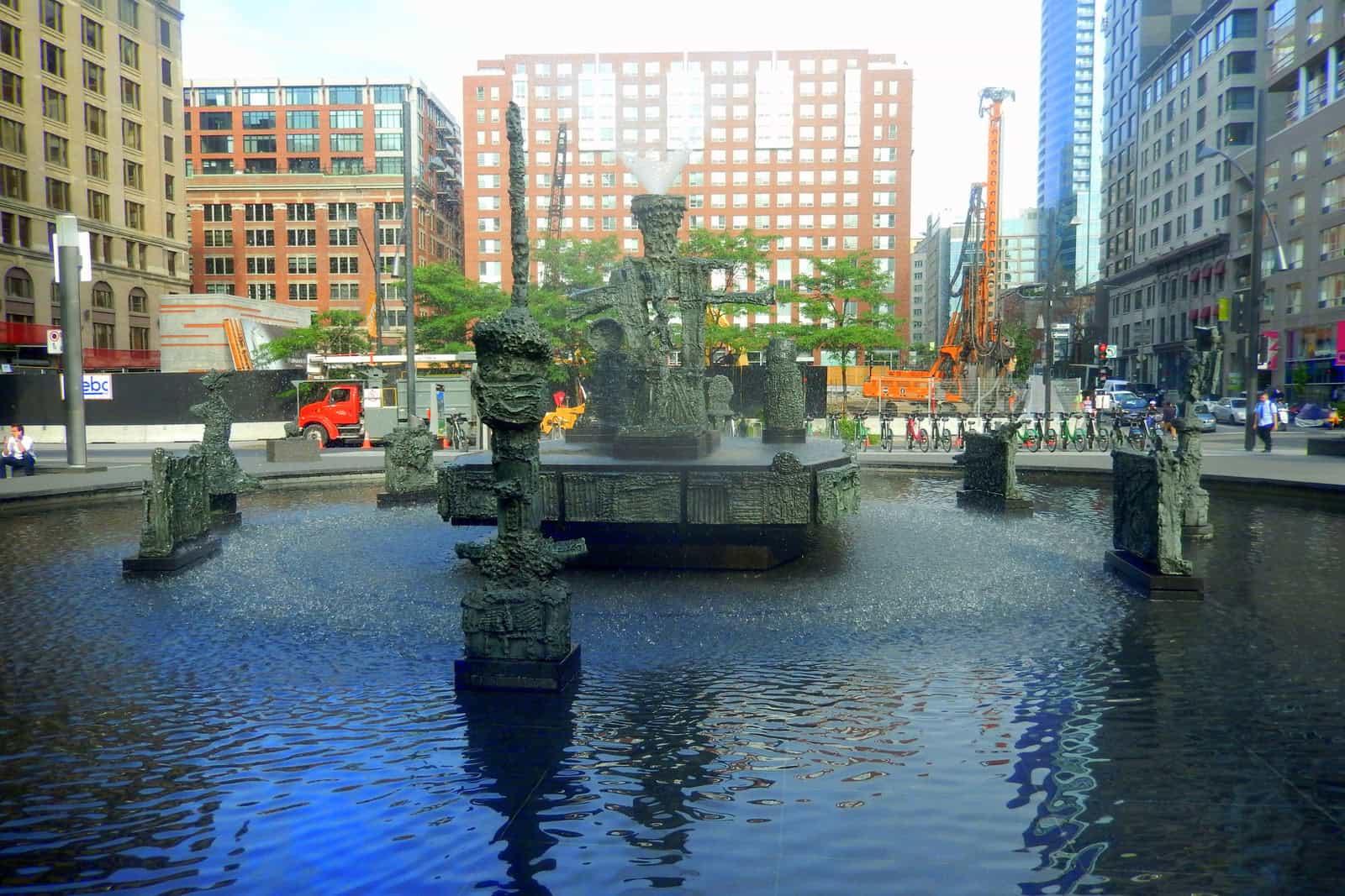 Bronze elements of Jean Paul Riopelle's La Joute sculpture-fountain in Montreal