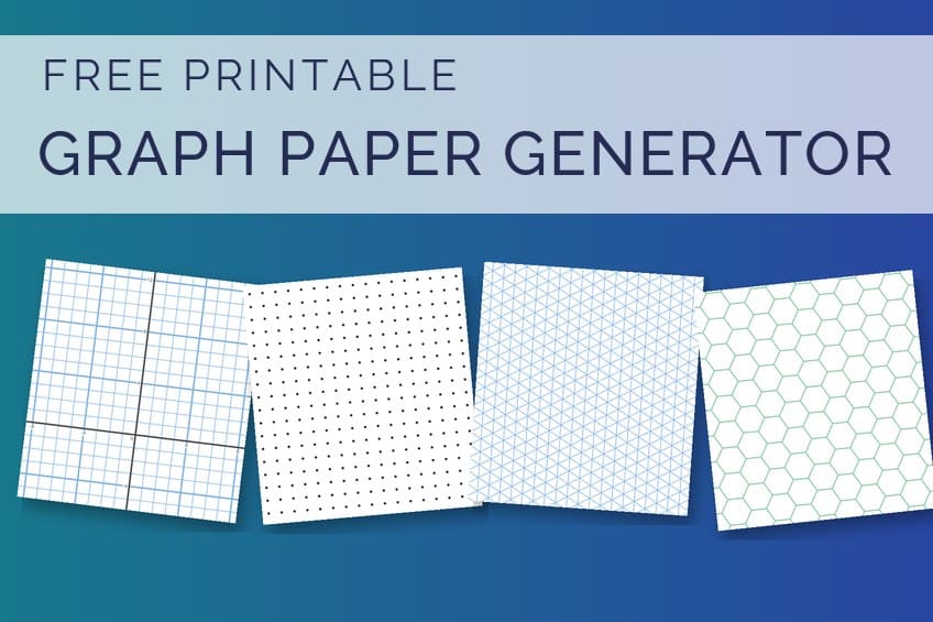 Printable graph paper with square grid, dot grid, isometric and hexagon paper on a colorful background