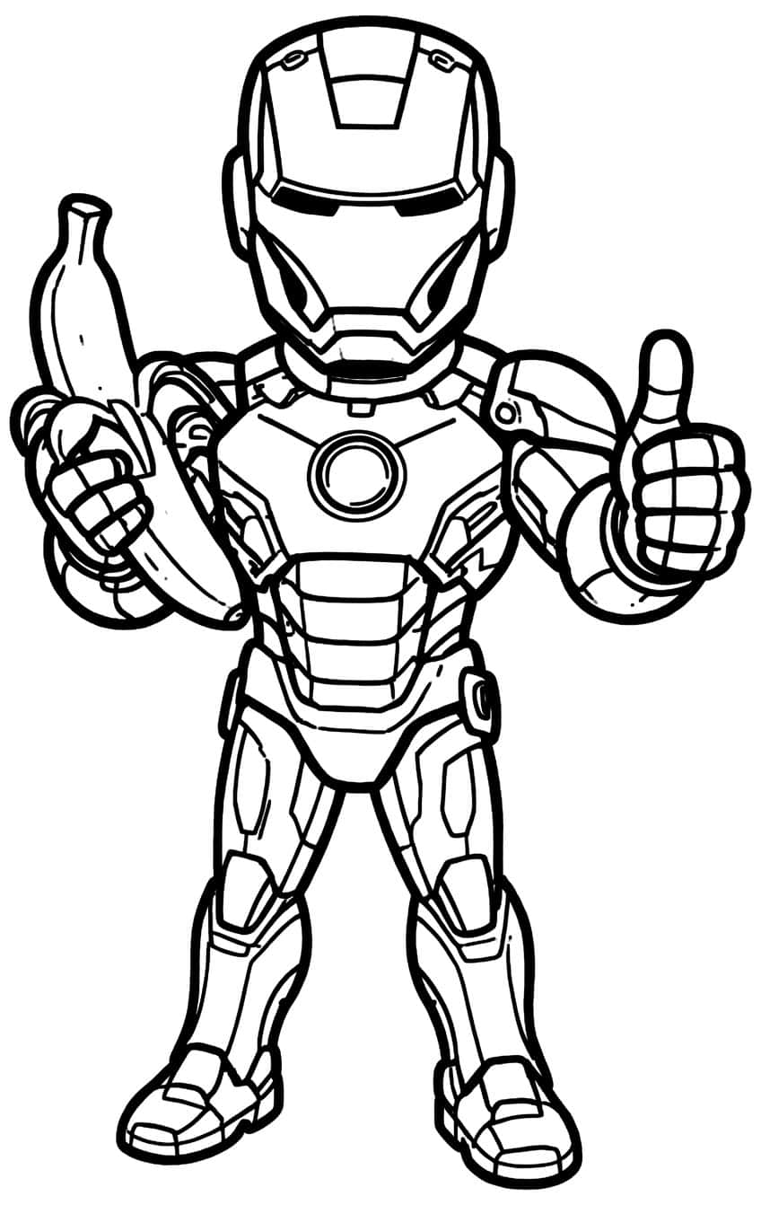 Iron Man with a peeled banana in one hand and a thumbs-up, arc reactor on his chest