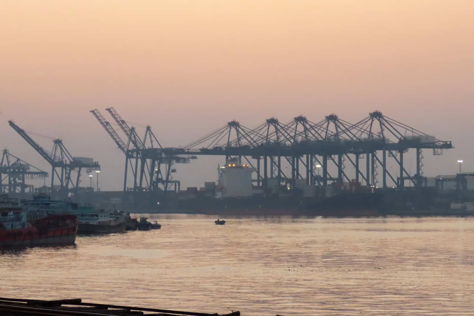 Karachi Seaport viewed across the harbor.
