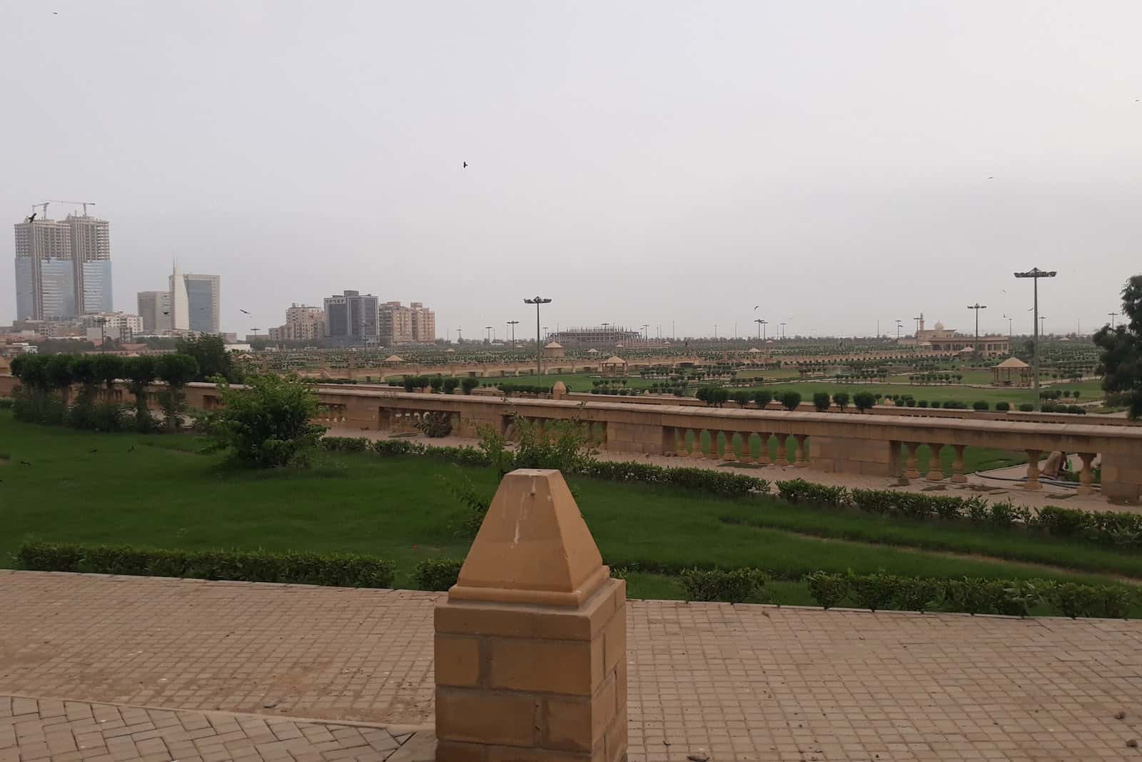 Bagh Ibne Qasim park with Karachi’s skyline in the distance.