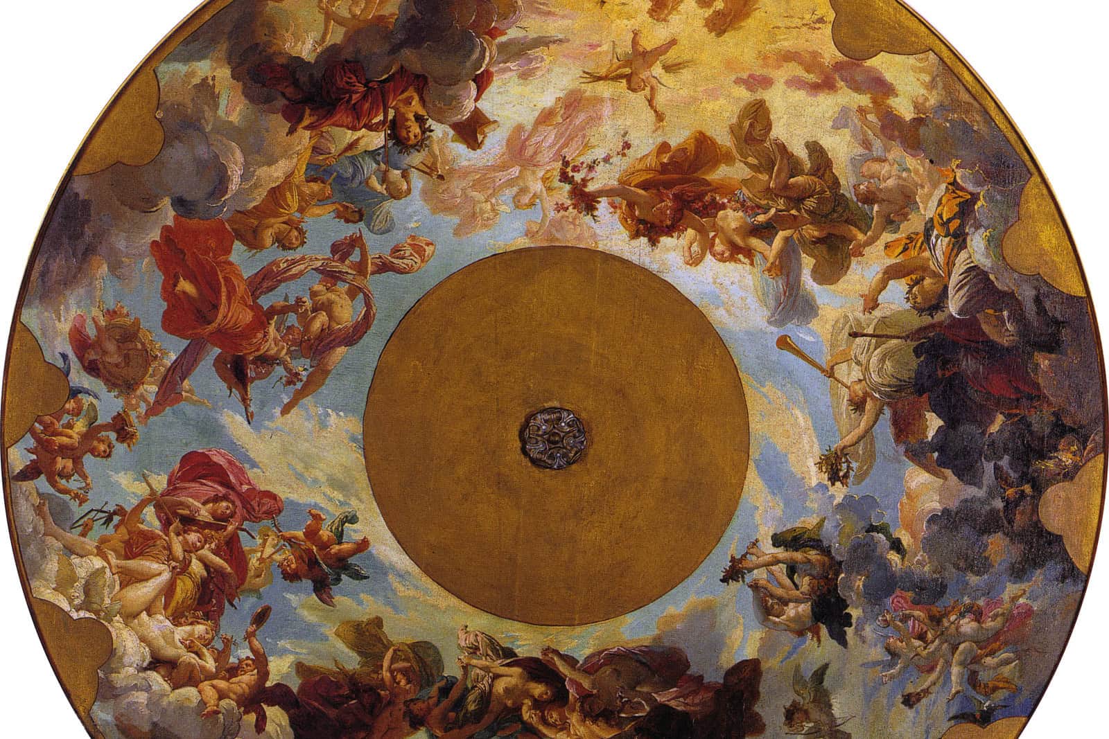 Lenepveu’s circular ceiling model shows allegorical figures arranged around a luminous central sky.