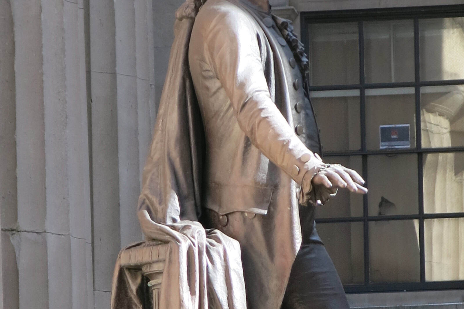John Quincy Adams Ward’s bronze George Washington stands on the steps outside Federal Hall in New York.