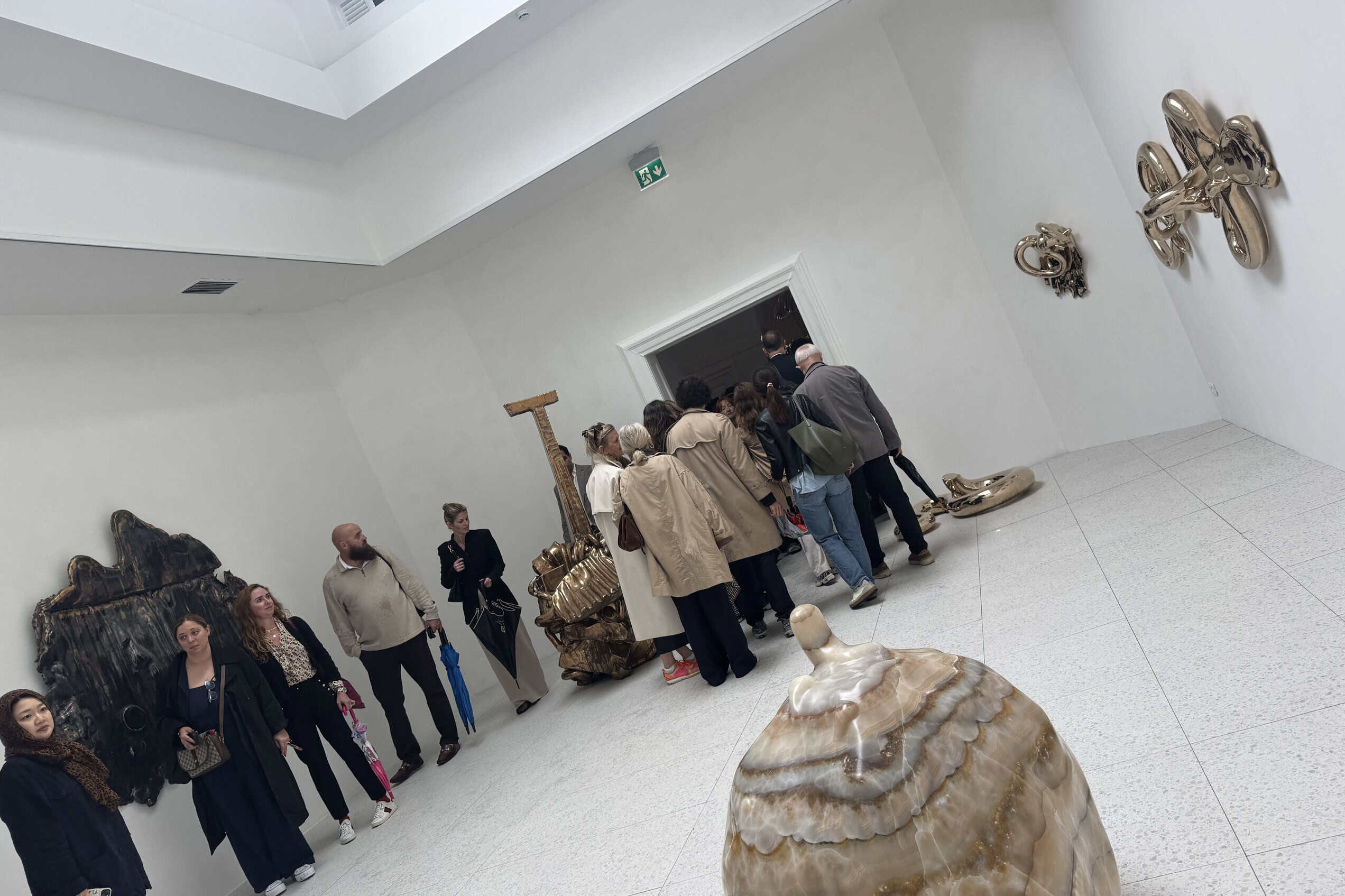 People gather at the U.S. Pavilion during the opening days of the 2026 Venice Biennale.
