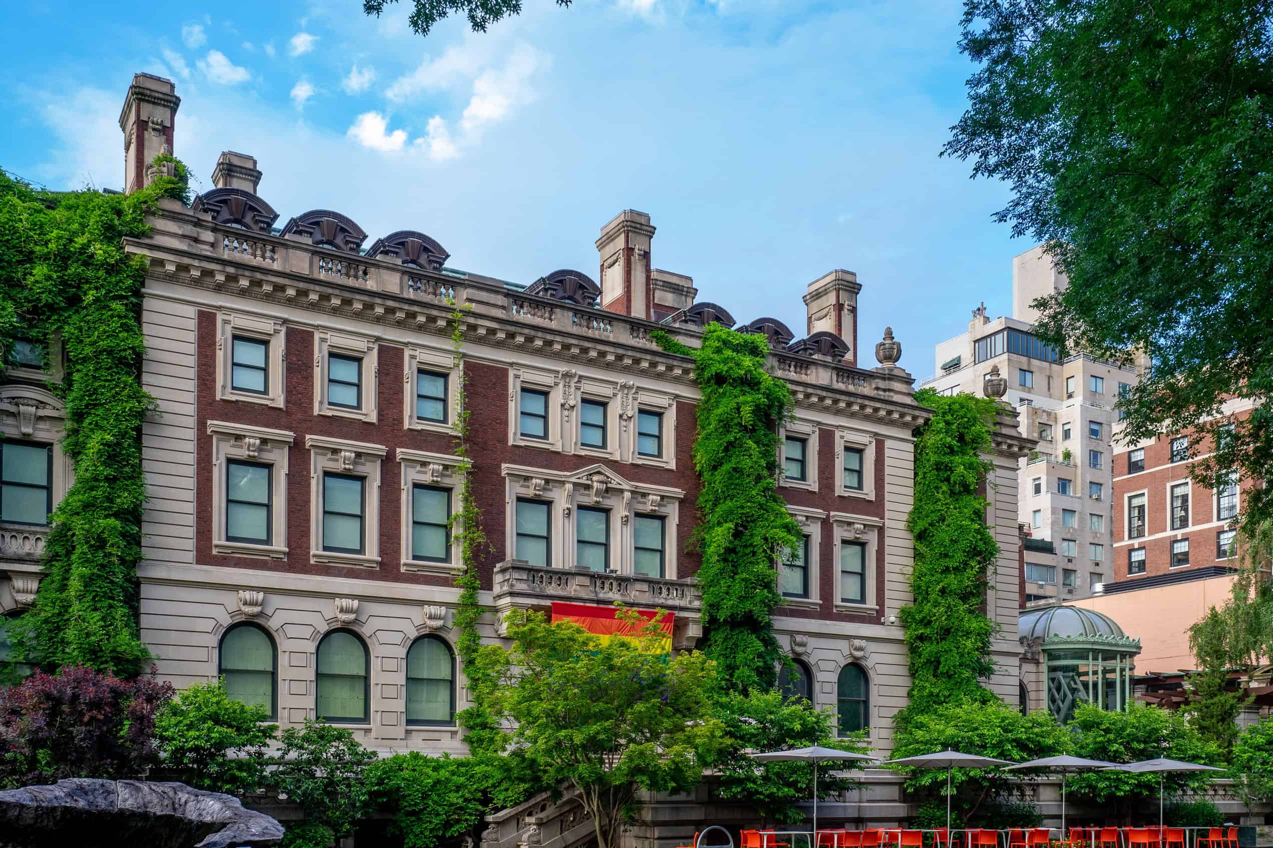 The Andrew Carnegie Mansion, home of Cooper Hewitt, stands behind its garden wall on Manhattan’s Upper East Side.