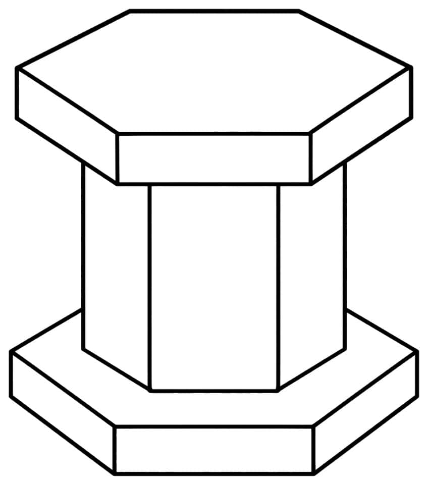 Hexagonal column with a flat hexagon plate on top and another at the base