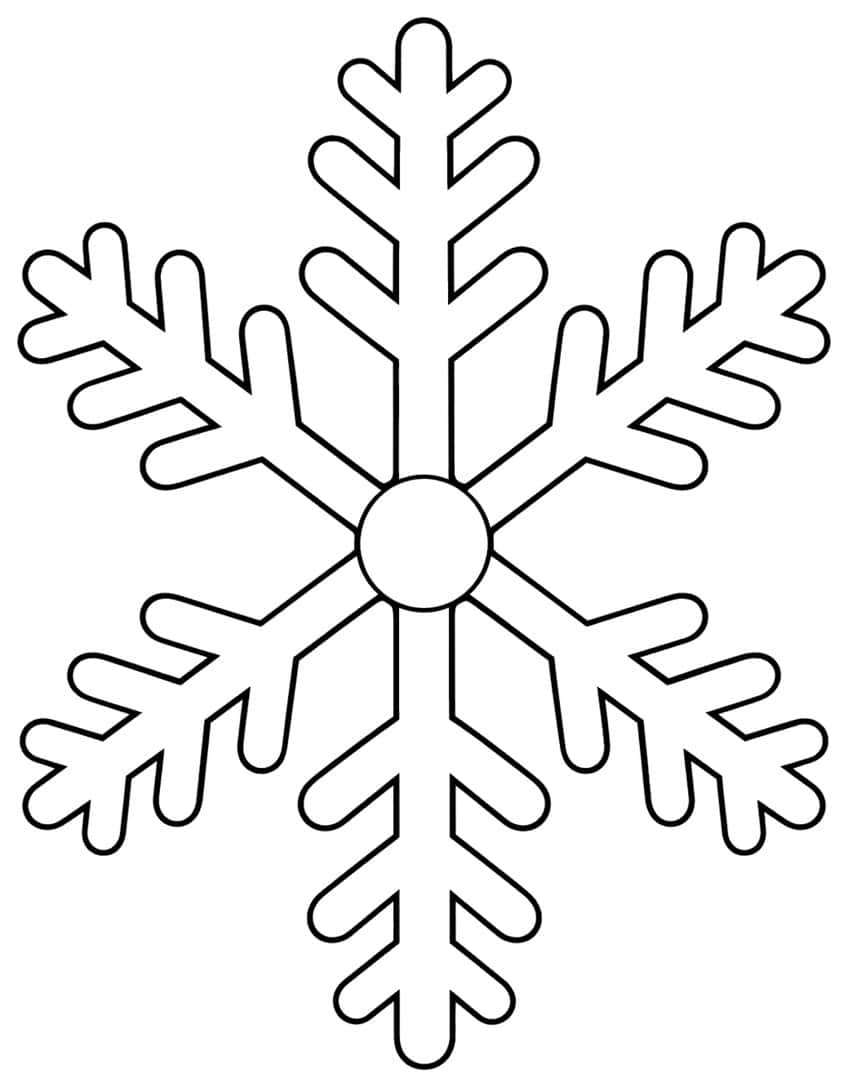 Six-armed snowflake with fern-like branches and a round center circle