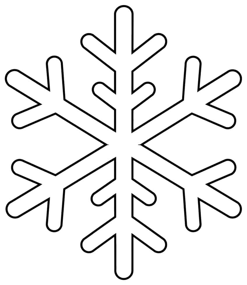 Large six-armed snowflake outline with rounded branch tips on a white background