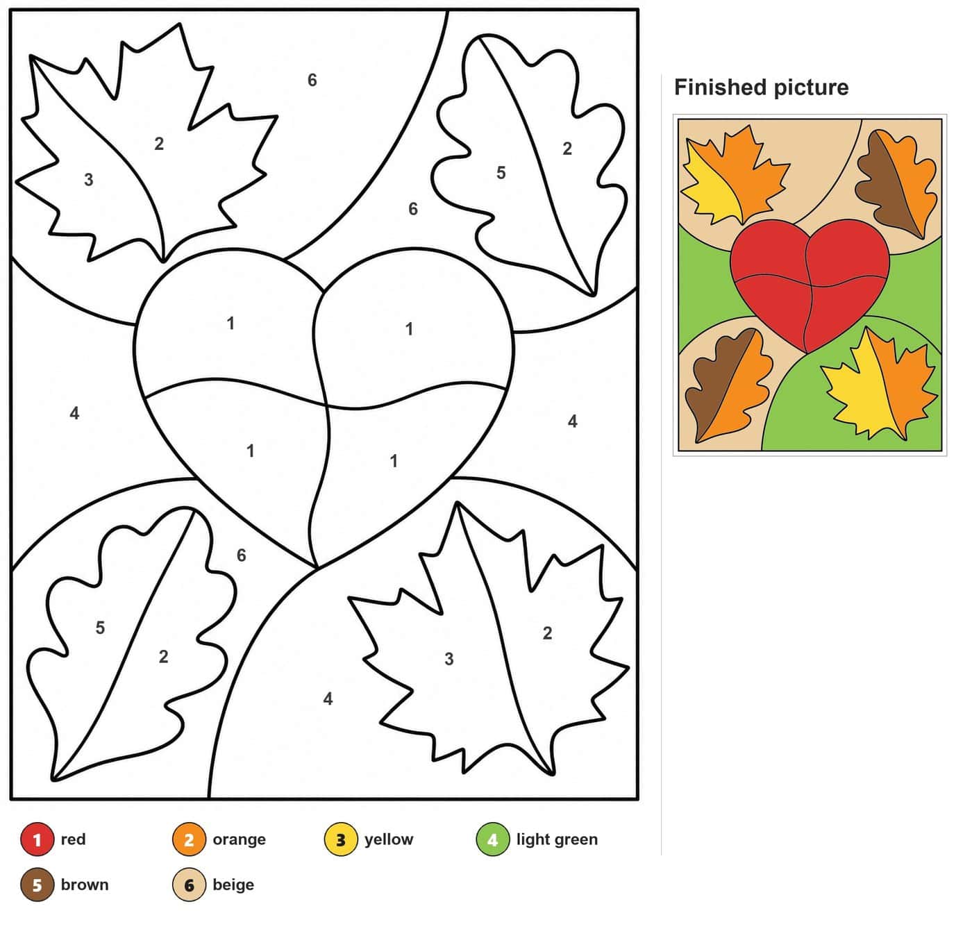 Heart divided into four parts, surrounded by two maple leaves and two oak leaves