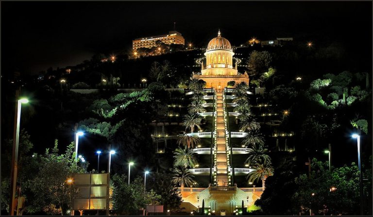 The Bahá'í Gardens on Mount Carmel in Haifa, the artist's birthplace