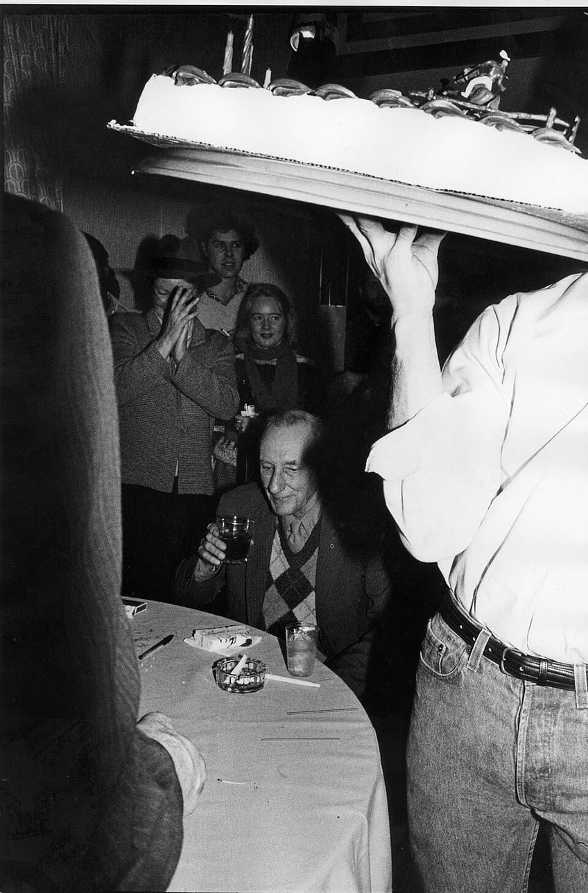William S. Burroughs celebrating his 70th birthday (1983)